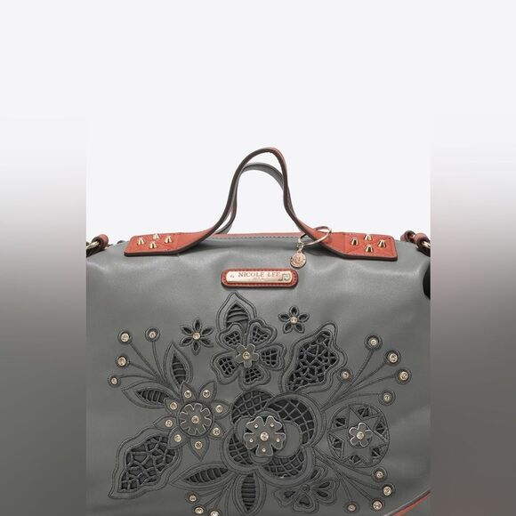 Nicole Lee USA Evolve Vegan Leather Handbag with Lazer Cut Flowers Floral - Picture 13 of 16